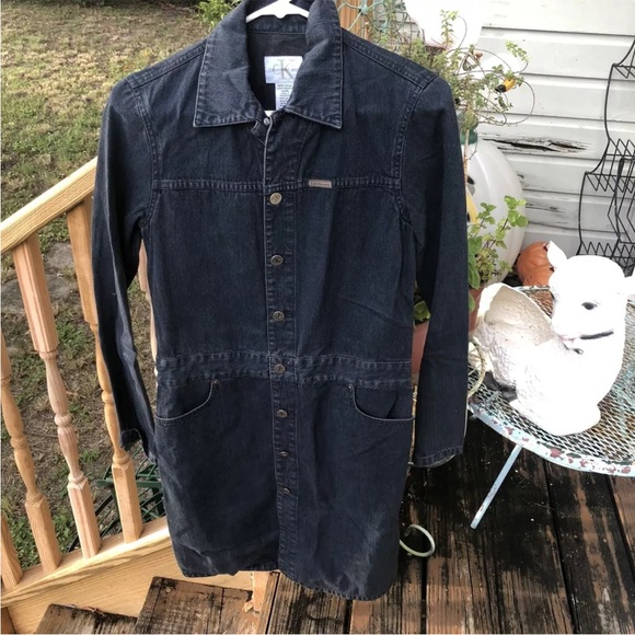 Calvin Klein Jeans Blue Denim Shirt Dress Size Small Long Sleeve Pockets Womens - Picture 1 of 6